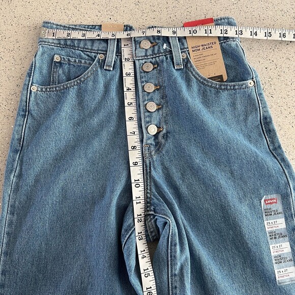 Levi's Mom Blue High-Waisted Exposed Button Front Rigid Jeans 25 - Picture 6 of 12